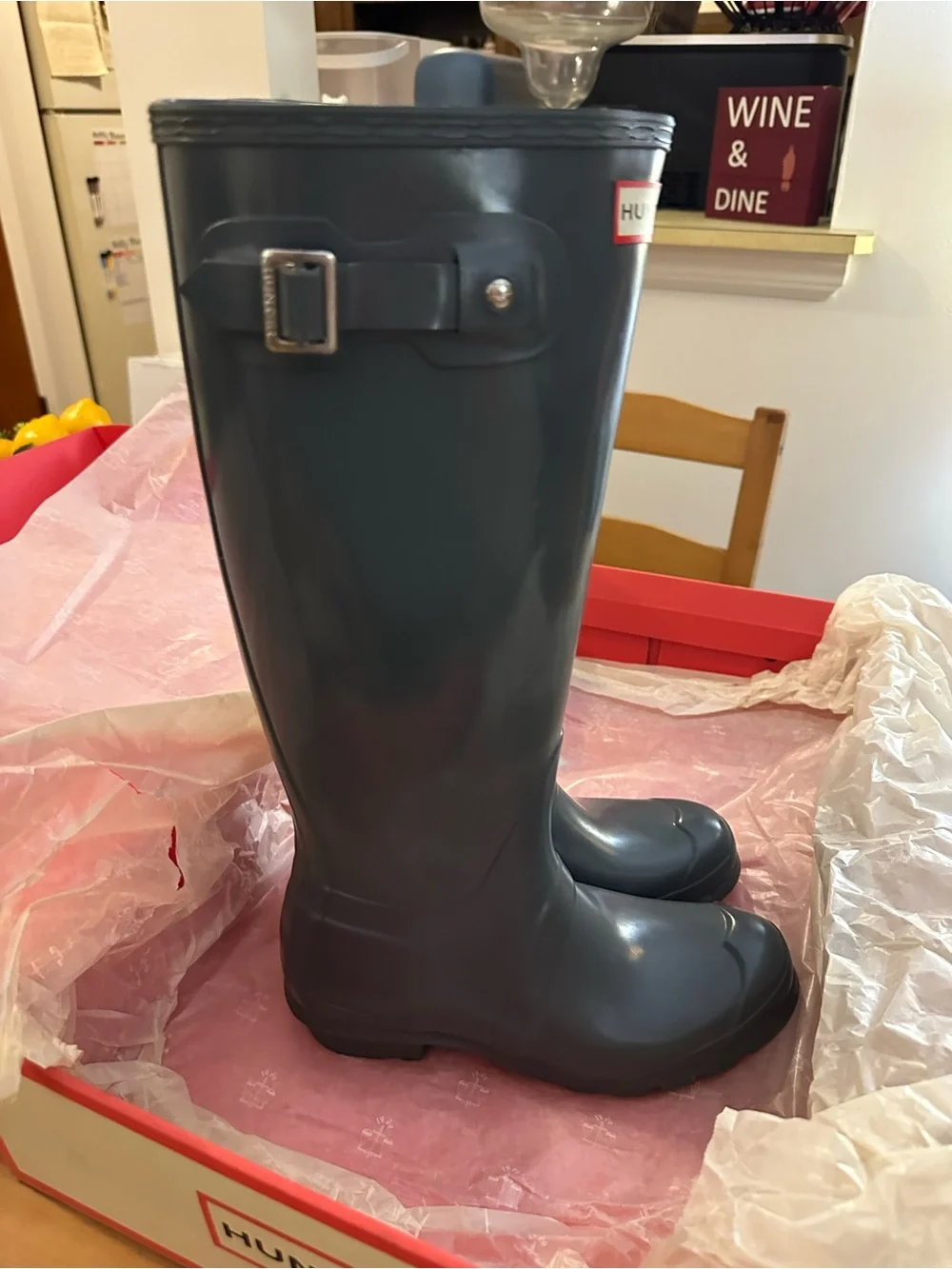 Hunter Original Tall Gloss Rain Boots Graphite Gray Size 6 w/ Box